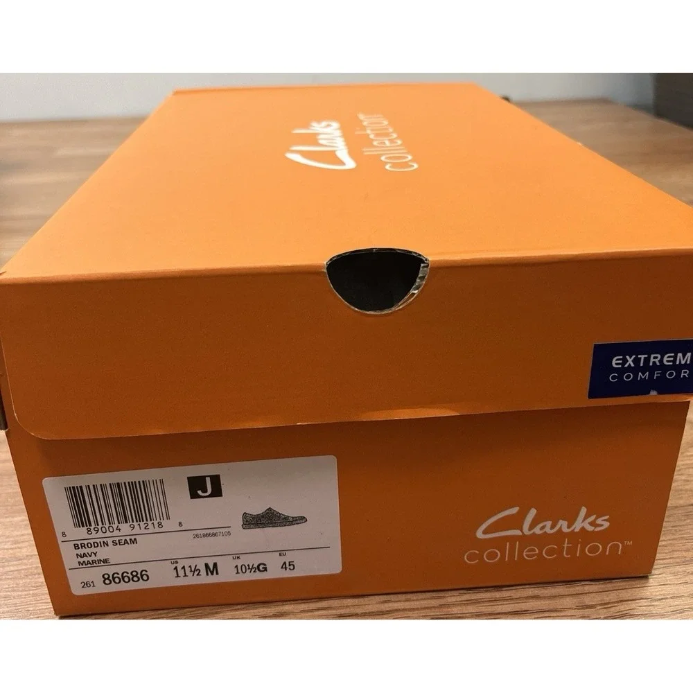 Clarks Brodin Seam Leather Sneakers Navy Blue Men's Size 11.5 NEW